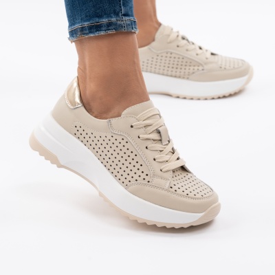 Pantofi Piele Naturala Talpa Comoda Bej T2820