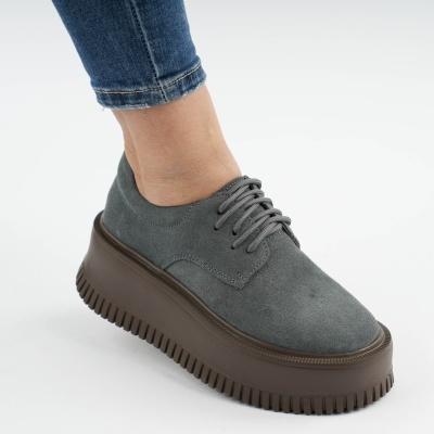 Pantofi Piele Naturala Talpa Comoda Gri AN29