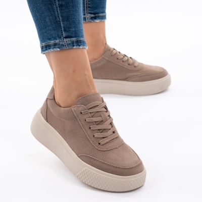 Pantofi Piele Naturala Talpa Comoda Khaki Suede F001-924