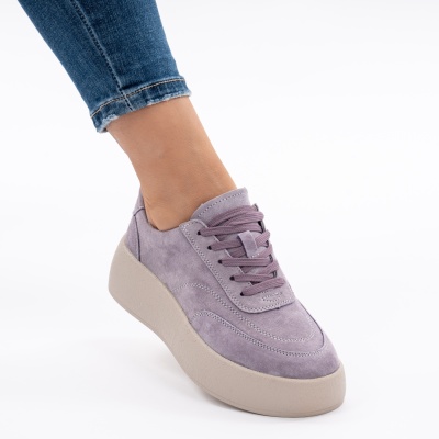 Pantofi Piele Naturala Talpa Comoda Mov AN12