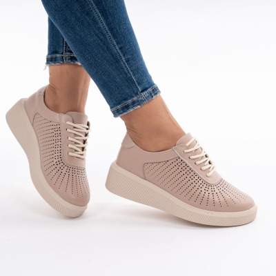 Pantofi Piele Naturala Talpa Comoda Roz AN-29-1
