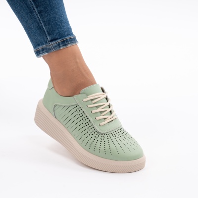 Pantofi Piele Naturala Talpa Comoda Verde AN-29-1