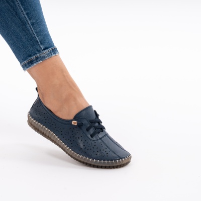 Pantofi Piele Naturala Talpa Flexibila AN222 Albastru
