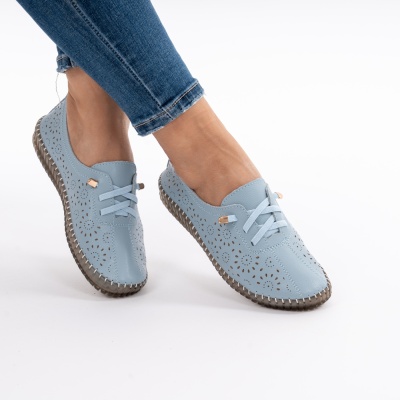 Pantofi Piele Naturala Talpa Flexibila AN222 Blue