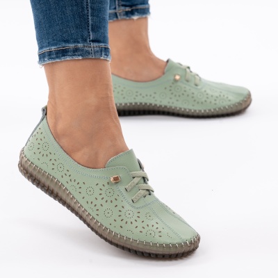 Pantofi Piele Naturala Talpa Flexibila AN222 Verde