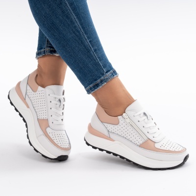 Pantofi Sport Piele Naturala Alb&Roz H18