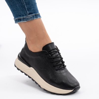 Pantofi Sport Piele Naturala Negri AN368