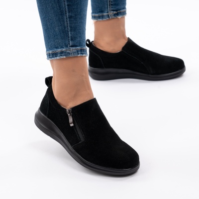 Pantofi Talpa Flexibila Piele Naturala Intoarsa T-3100 Negri