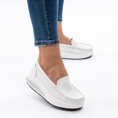 Pantofi Talpa Ortopedica Piele Naturala Albi A339
