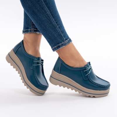 Pantofi Talpa Ortopedica Piele Naturala Blue 1-1151v