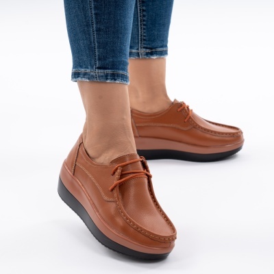 Pantofi Talpa Ortopedica Piele Naturala Camel 1136