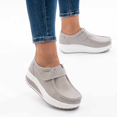 Pantofi Talpa Ortopedica Piele Naturala Gri PL58