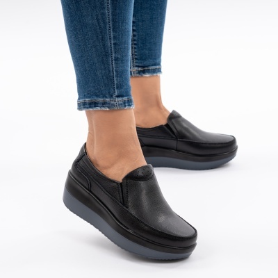 Pantofi Talpa Ortopedica Piele Naturala Negru 1158