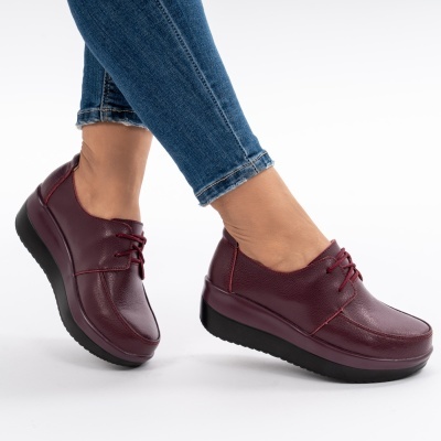 Pantofi Talpa Ortopedica Piele Naturala Visiniu 1168