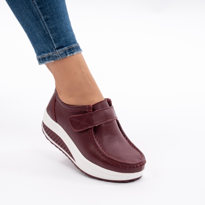 Pantofi Talpa Ortopedica Piele Naturala Visiniu PL58