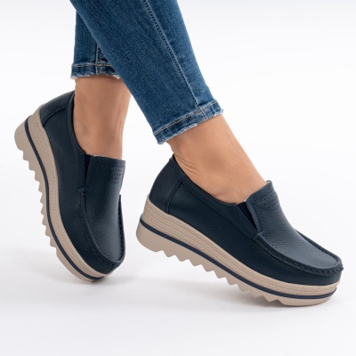 Pantofi Talpa Striată Piele Naturala MM219 Albastru