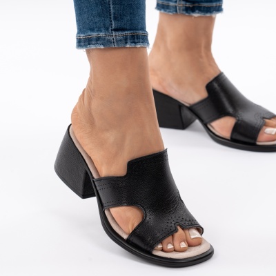Pantofi Tip Papuci Piele Naturala Talpa Comoda AN2710-1 Negru