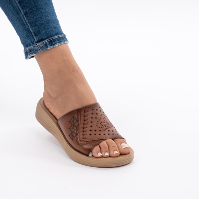 Pantofi Tip Papuci Piele Naturala Talpa Comoda AN510-8 Maro