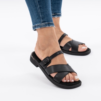 Pantofi Tip Papuci Piele Naturala Talpa Comoda F002-545 Negru
