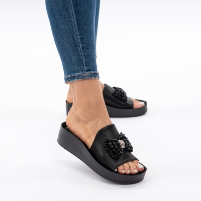 Pantofi Tip Papuci Piele Naturala Talpa Comoda GI04 Negru
