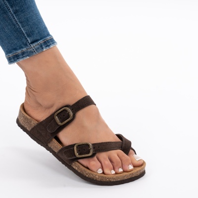 Pantofi Tip Papuci Piele Naturala Talpa Comoda KRS-03 Maro