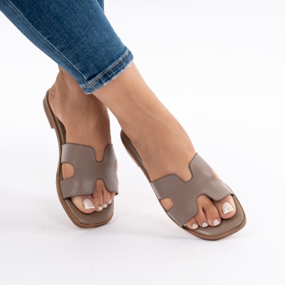 Pantofi Tip Papuci Piele Naturala Talpa Comoda KRS-04 Gri