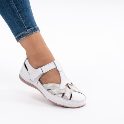 Pantofi Tip Sandale Piele Naturala Cu Bareta Alb F20-008
