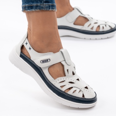 Pantofi Tip Sandale Piele Naturala Cu Bareta Albi&Navi 6839