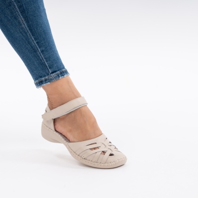 Pantofi Tip Sandale Piele Naturala Talpa Comoda A019 Bej