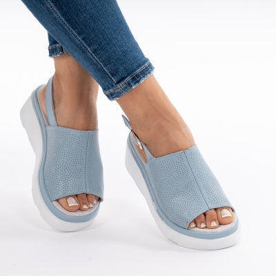 Pantofi Tip Sandale Piele Naturala Talpa Comoda AN111 Blue