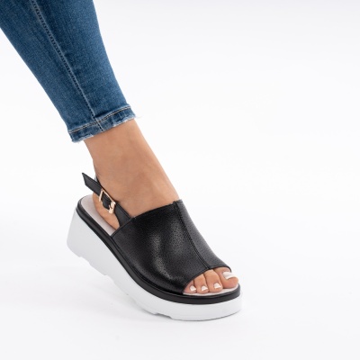 Pantofi Tip Sandale Piele Naturala Talpa Comoda AN111 Negru
