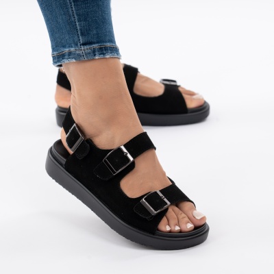 Pantofi Tip Sandale Piele Naturala Talpa Comoda F002-547 Negru