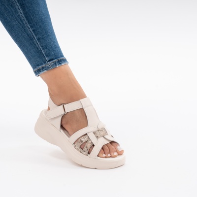 Pantofi Tip Sandale Piele Naturala Talpa Comoda JY57811 Bej
