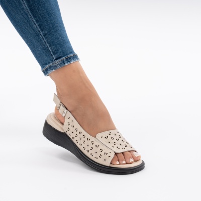 Pantofi Tip Sandale Piele Naturala Talpa Comoda T-8027 Bej