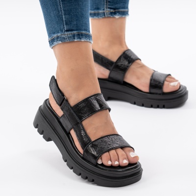 Pantofi Tip Sandale Piele Naturala Talpa Comoda T-8043 Negru