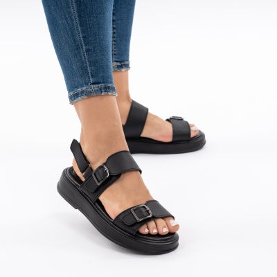 Pantofi Tip Sandale Piele Naturala Talpa Comoda T-8060 Negru