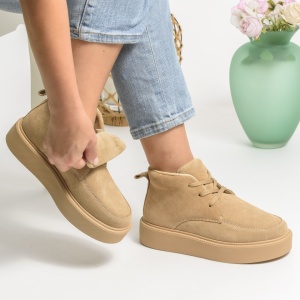Ghete Imblanite Piele Naturala Intoarsa Bej AW2023-1