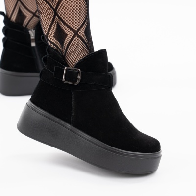 Ghete Imblanite Piele Naturala Talpa Comoda Negru Sued T7000