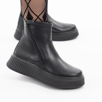 Ghete Imblanite Piele Naturala Talpa Comoda Negru T7007
