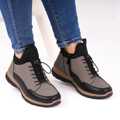 Ghete Piele Naturala Imblanite Talpa Bocanci Gri 2786