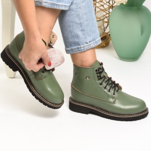 Ghete Piele Naturala Imblanite Talpa Bocanci Verde 1952