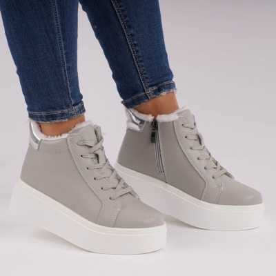 Ghete Piele Naturala Imblanite Talpa Casual Gri T7020