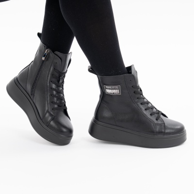 Ghete Piele Naturala Imblanite Talpa Comoda Negru F001-886