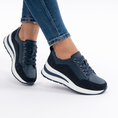 Pantofi Casual Din Piele Naturala Albastri A568