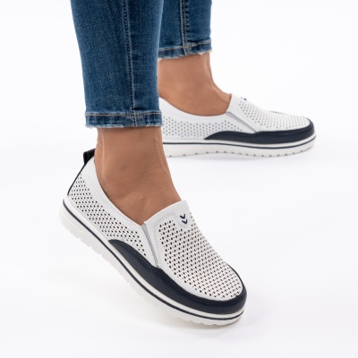 Pantofi Casual Din Piele Naturala Albi 1260-10