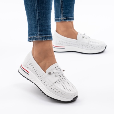 Pantofi Casual Din Piele Naturala Albi Q891