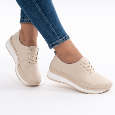 Pantofi Casual Din Piele Naturala Bej T-9001