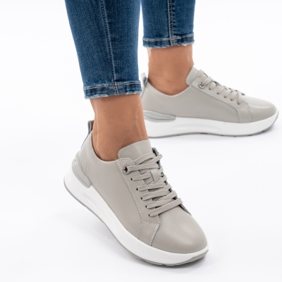 Pantofi Casual Din Piele Naturala Gri AW2023-21