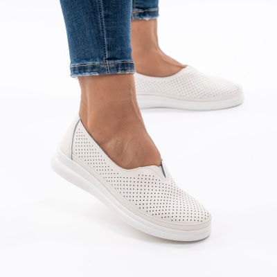 Pantofi Casual Piele Naturala Alb 601