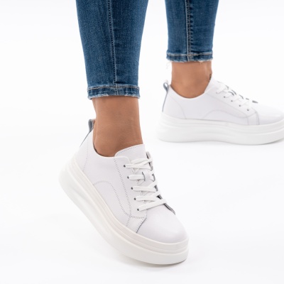 Pantofi Casual Piele Naturala Alb AW-2023-26